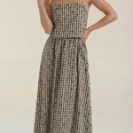 Plaid Summer Midi Dress with Round Neckline