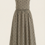 Plaid Summer Midi Dress with Round Neckline