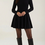 Tiffany Mini Dress with Long Sleeves and Pleats