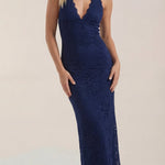 Roxanne halter neckline lace maxi dress