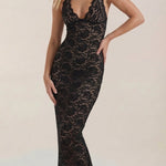 Roxanne halter neckline lace maxi dress