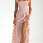 SOLANDRA | PROM DRESS WITH RUFFLE AND SLIT MAXI