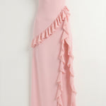 SOLANDRA | PROM DRESS WITH RUFFLE AND SLIT MAXI