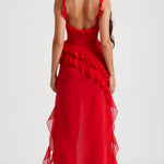 SOLANDRA | PROM DRESS WITH RUFFLE AND SLIT MAXI
