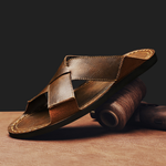 Cross Strap Leather Slides