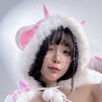 Winter Plush Cow Hood Shawl Cosplay