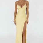 Sienna Donovan | Satin Halter Neck Slit Maxi Dress For Women