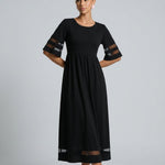 Zoe Pemberton | Black Mesh Stripe Midi Dress For Women