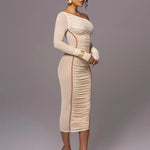 Grace Pemberton | One Shoulder Ruched Midi Evening Dress For Women