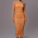 Grace Pemberton | One Shoulder Ruched Midi Evening Dress For Women
