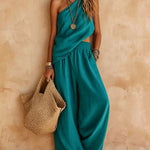 One-shoulder Sleeveless Top And Pants Casual Set